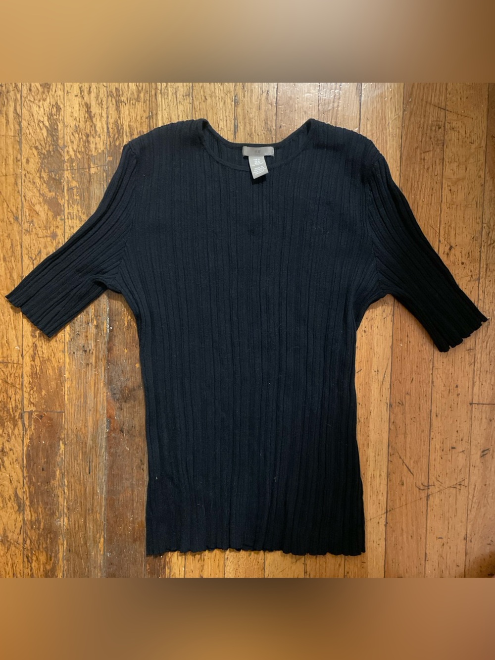H&M Navy Ribbed Scoop-Neck 3/4 length Sleeve Sweater